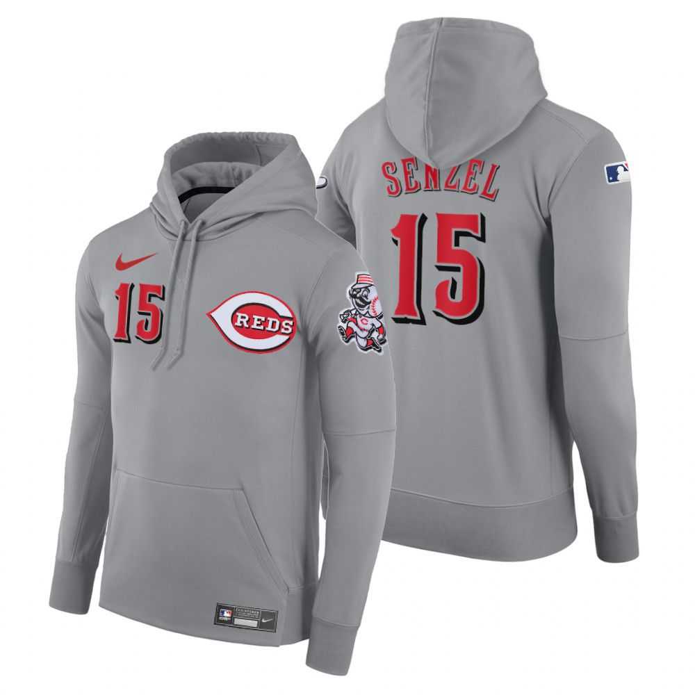 Men Cincinnati Reds 15 Senzel gray road hoodie 2021 MLB Nike Jerseys